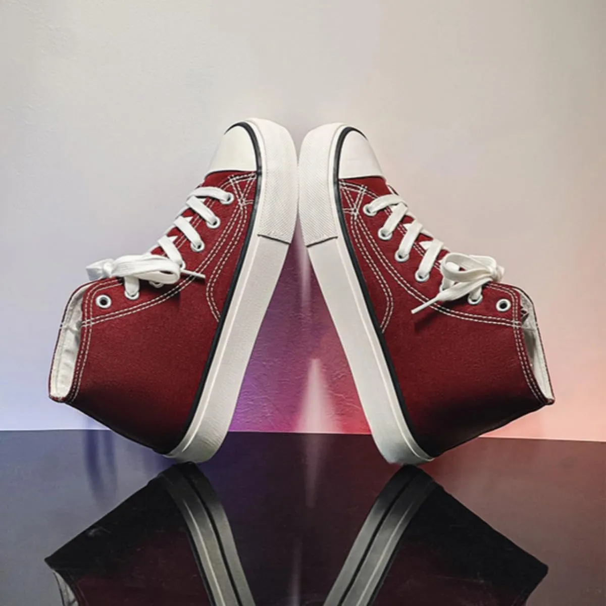 1970s Retro Canvas Sneakers Women High Top Lace-Up Vulcanized Skate Shoes Korean Style Casual Platform Shoes for Teen Girls School Spring Summer