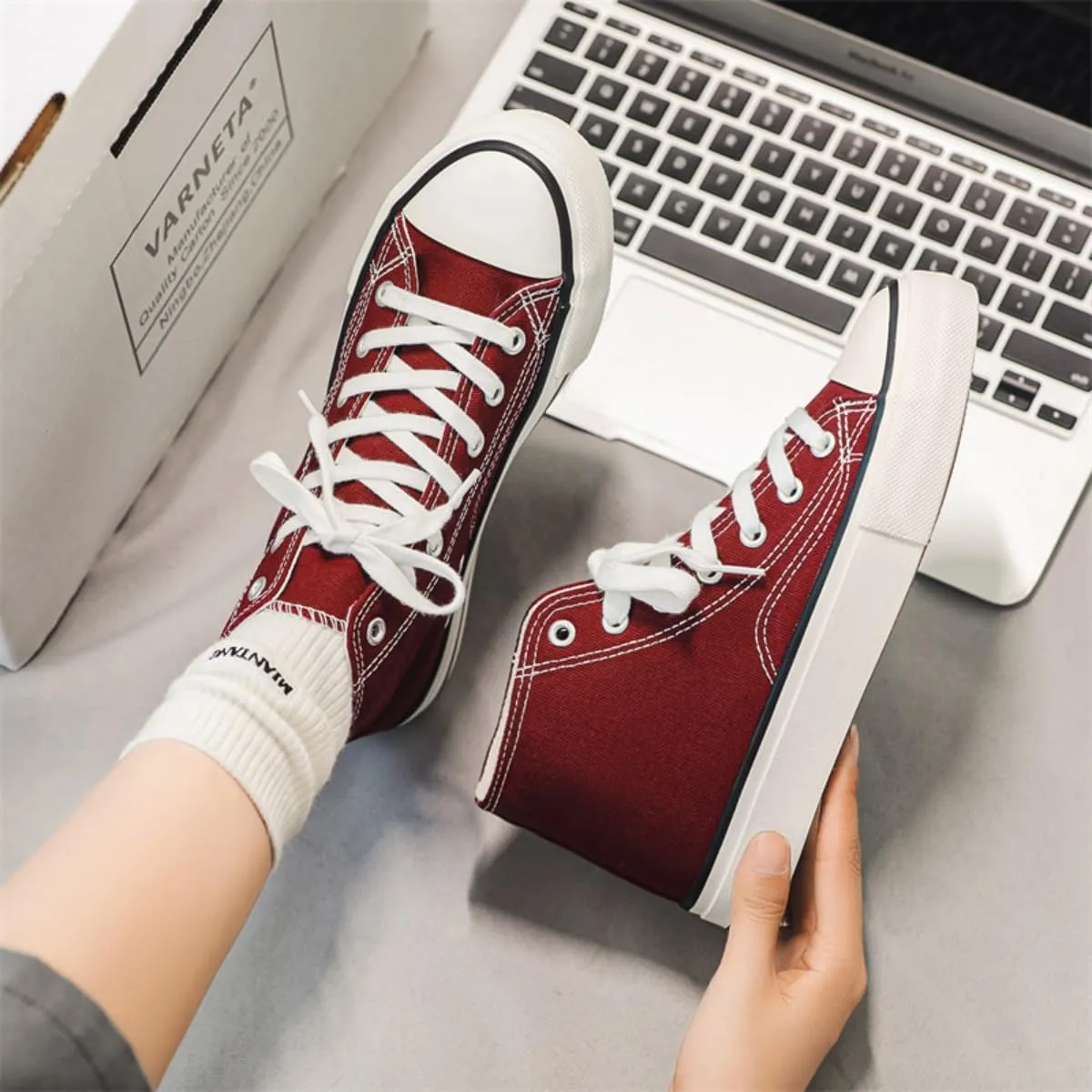 1970s Retro Canvas Sneakers Women High Top Lace-Up Vulcanized Skate Shoes Korean Style Casual Platform Shoes for Teen Girls School Spring Summer