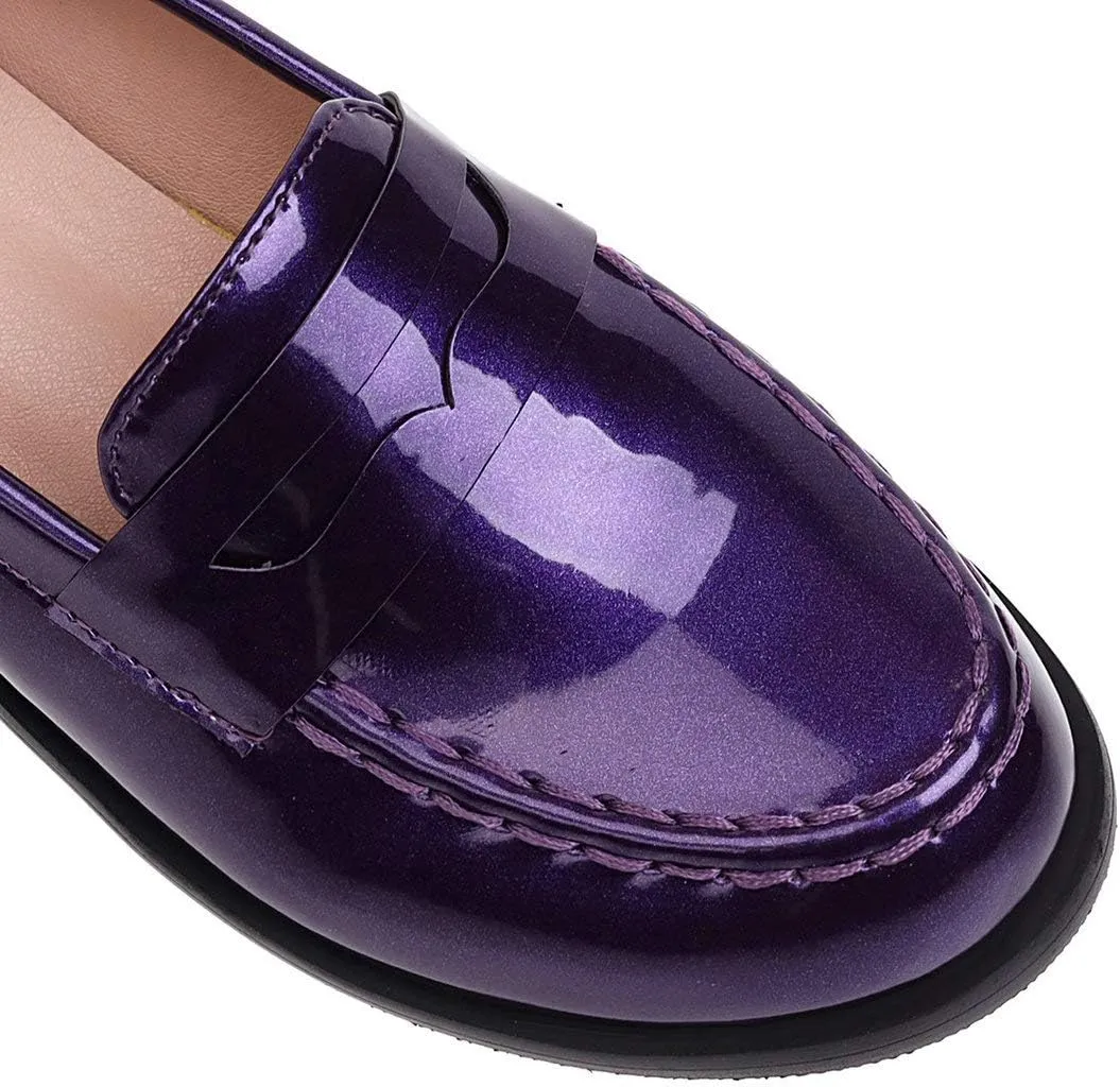Alsoloveu Women Patent Leather Loafers Shoes Chunky Low Heel