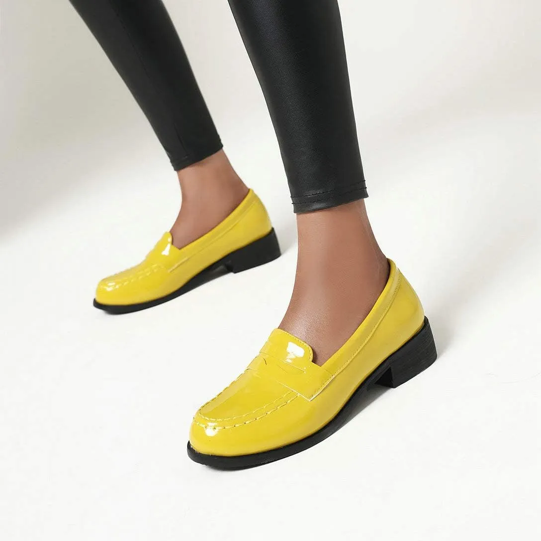 Alsoloveu Women Patent Leather Loafers Shoes Chunky Low Heel