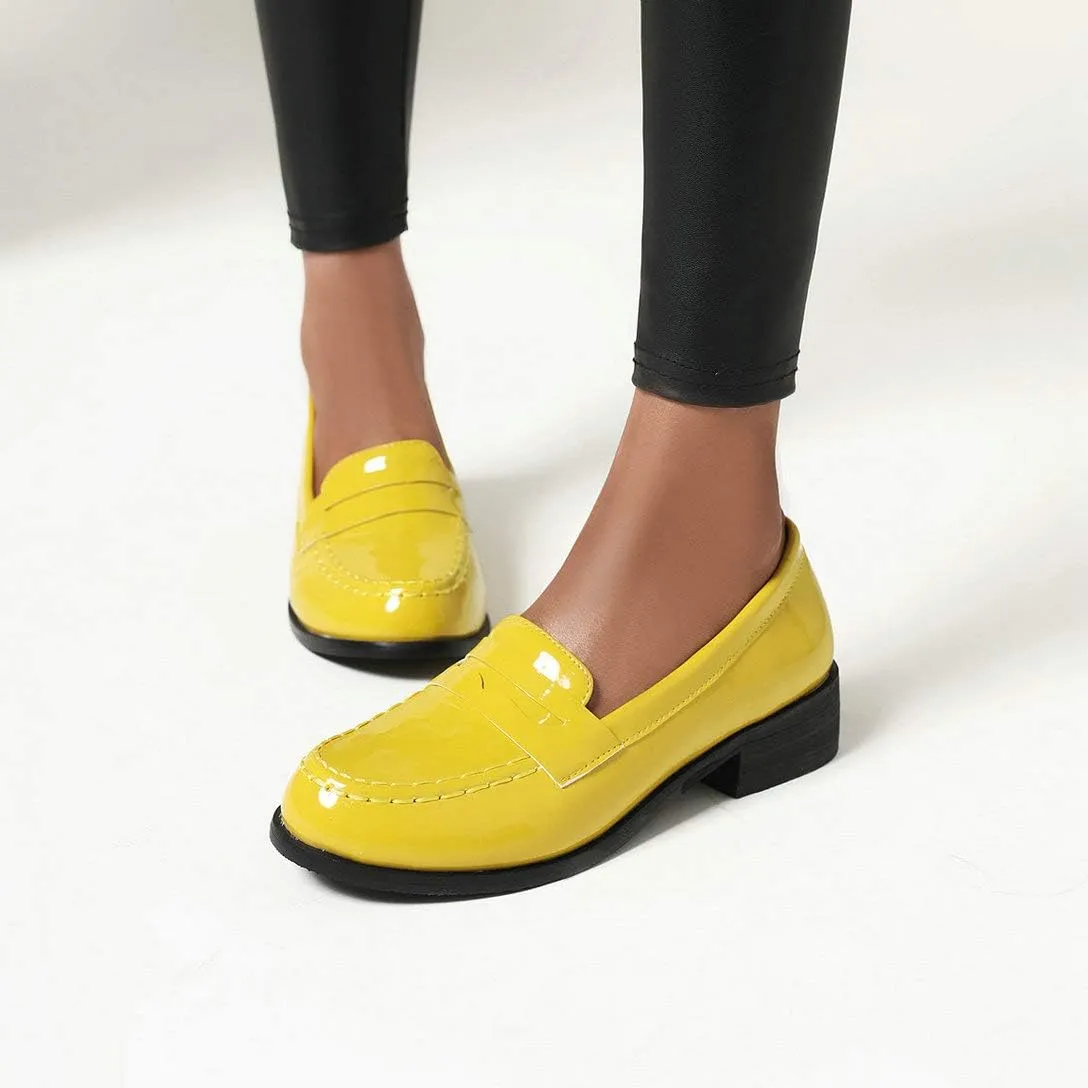 Alsoloveu Women Patent Leather Loafers Shoes Chunky Low Heel