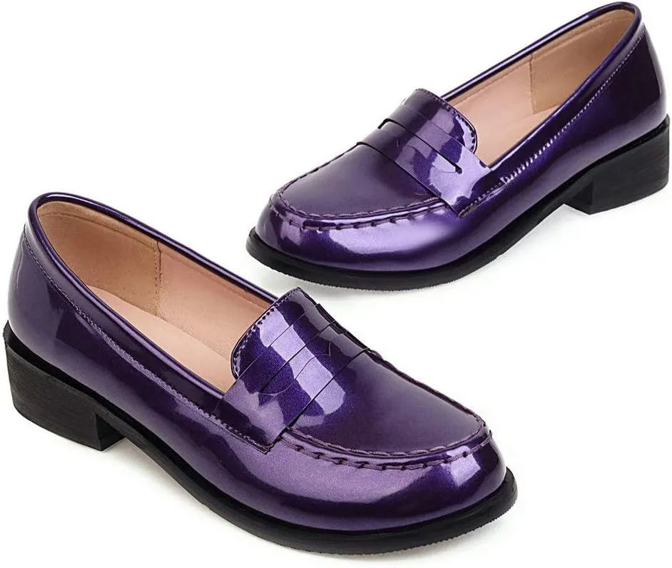 Alsoloveu Women Patent Leather Loafers Shoes Chunky Low Heel
