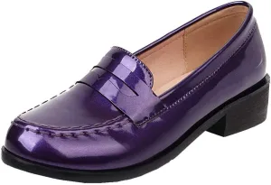 Alsoloveu Women Patent Leather Loafers Shoes Chunky Low Heel