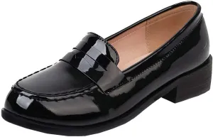 Alsoloveu Women Patent Leather Loafers Shoes Chunky Low Heel
