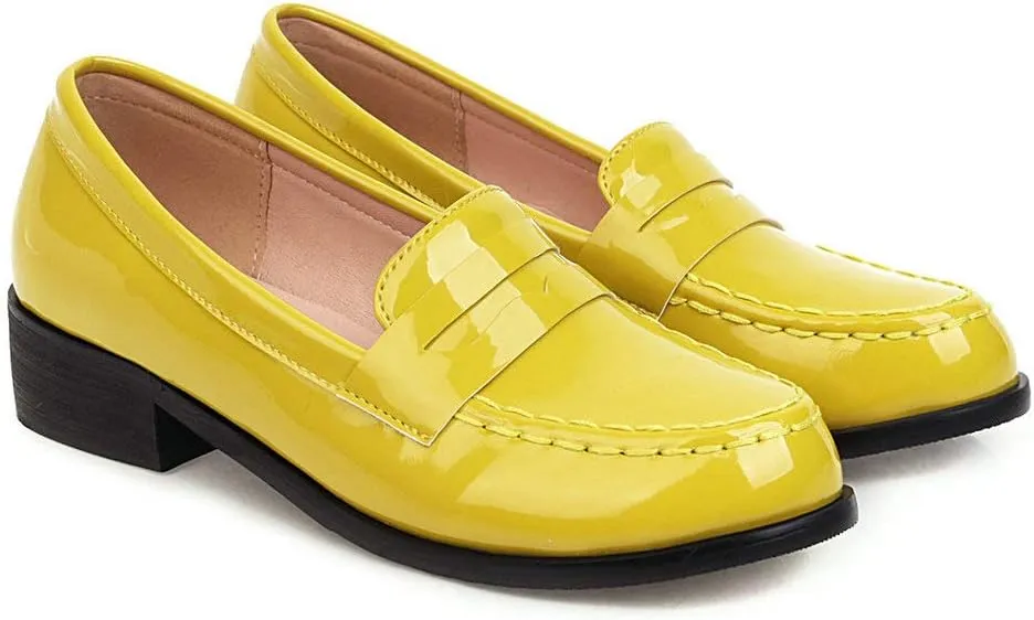 Alsoloveu Women Patent Leather Loafers Shoes Chunky Low Heel