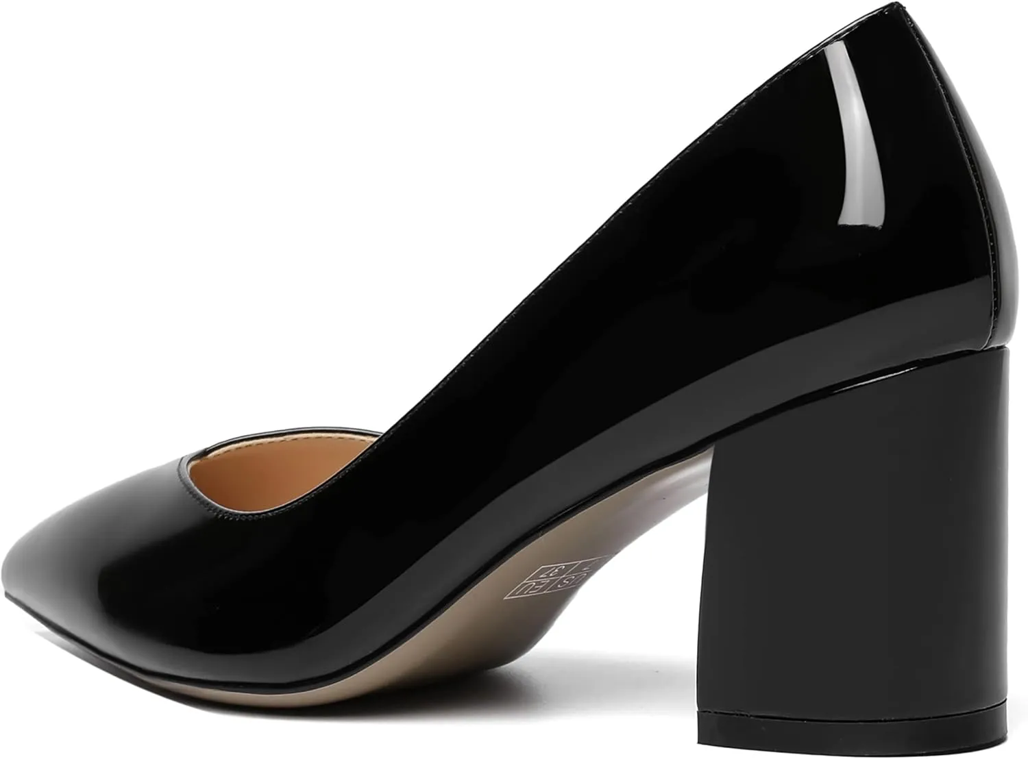 AMBELIGHT Womens Pointed Toe Dress Office Solid Slip On Patent Chunky Mid Heel Pumps Shoes 2.5 Inch