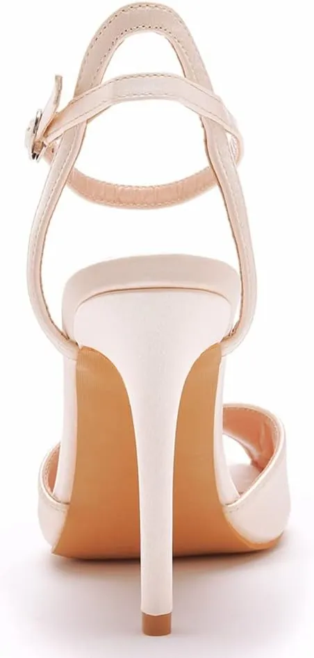 Arqa Peep Toe Ankle Strap Stiletto High Heels Satin Heeled Sandals with Pearl Bride Wedding Shoes