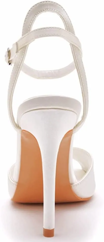 Arqa Peep Toe Ankle Strap Stiletto High Heels Satin Heeled Sandals with Pearl Bride Wedding Shoes