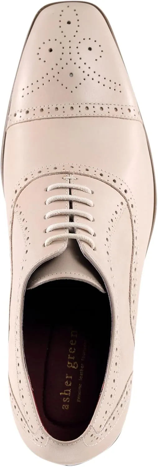 Asher Green AG114 Men's Genuine Leather Oxfords, Cap Toe, Lace Up, Brogue - Teal, Tan, Brown, Green, Grey
