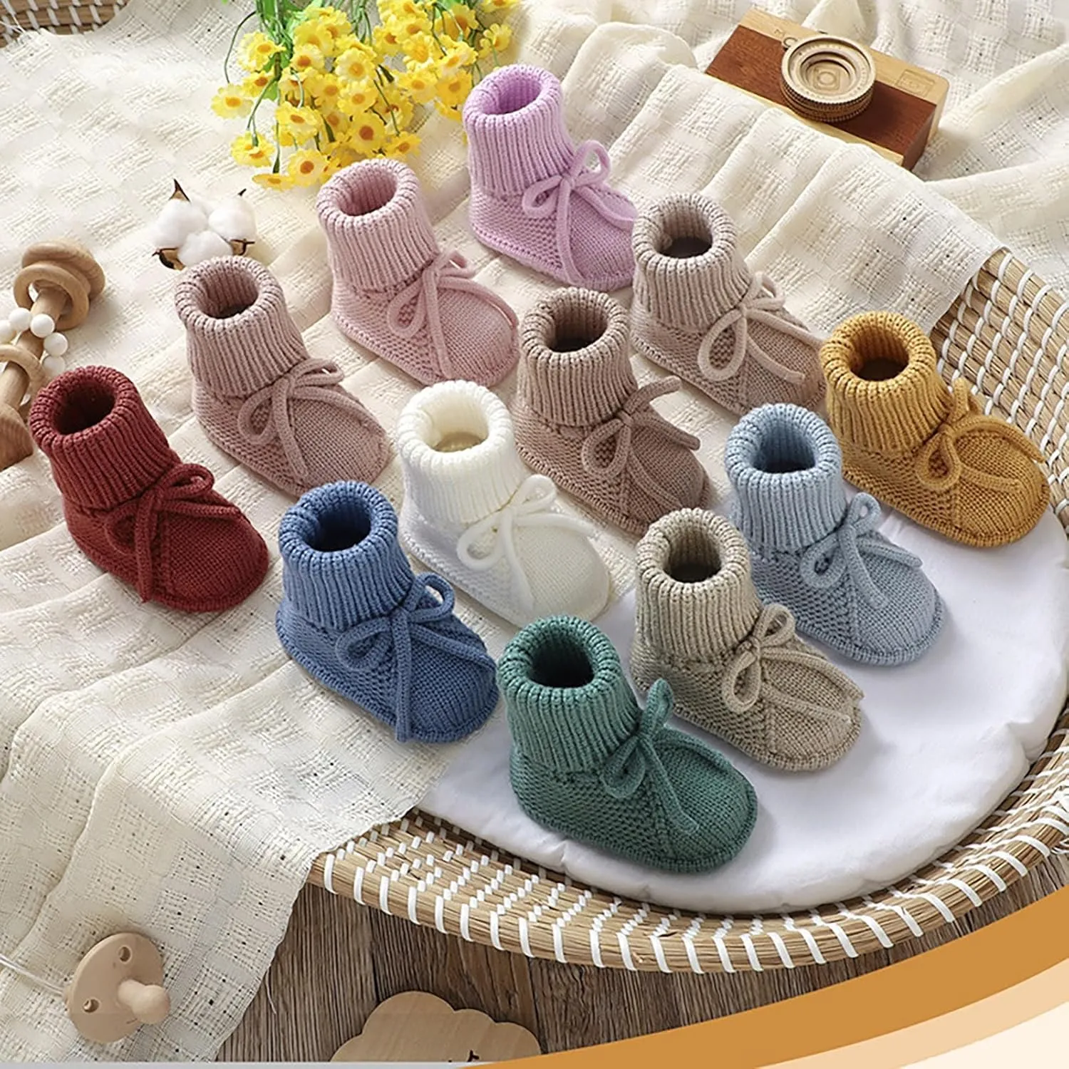Baby Booties Newborn Sock Shoes Hand Knitting Crochet Infant Boy Girl Cozy Shoes Indoor Breathable Walking Shoes
