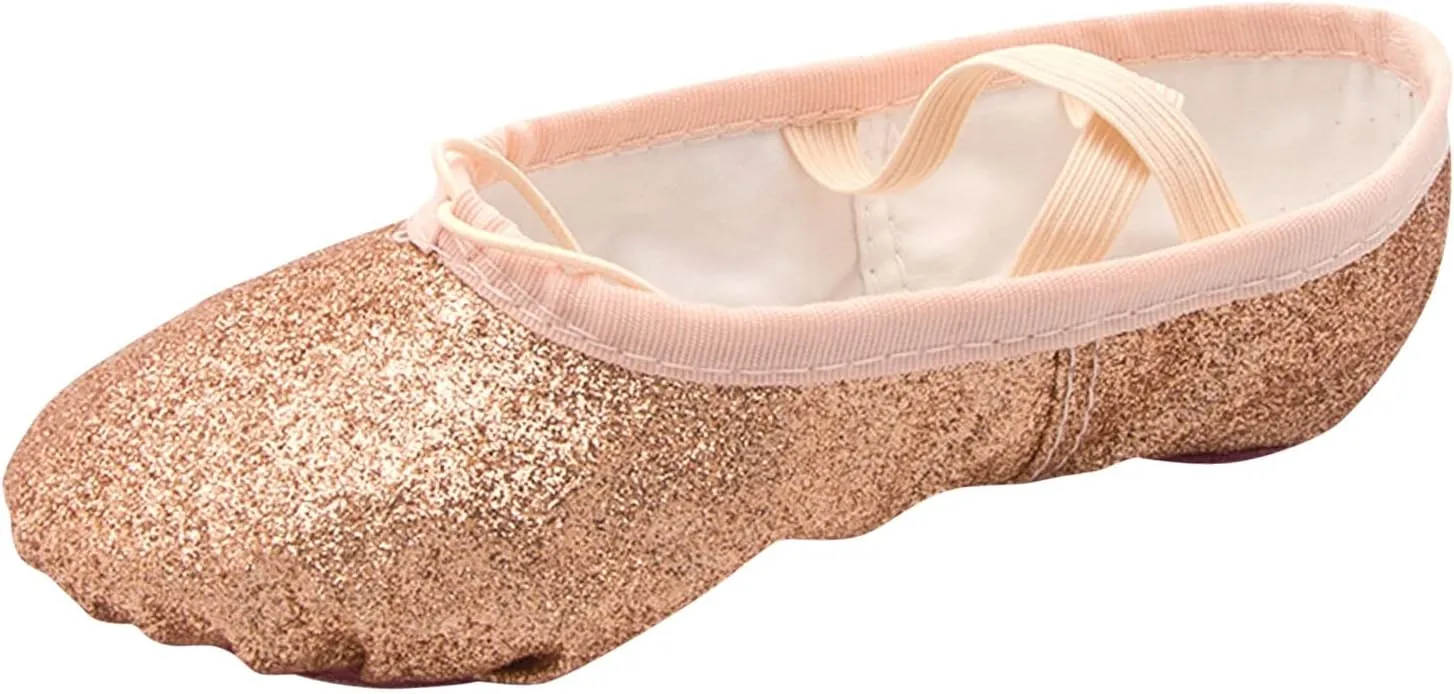 Ballet Glitter Shoes Split-Sole for Girls Toddler Dance Slippers with Elastic Laces for Toddler Ballet Flat