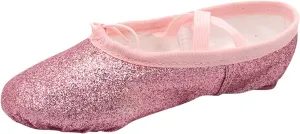 Ballet Glitter Shoes Split-Sole for Girls Toddler Dance Slippers with Elastic Laces for Toddler Ballet Flat