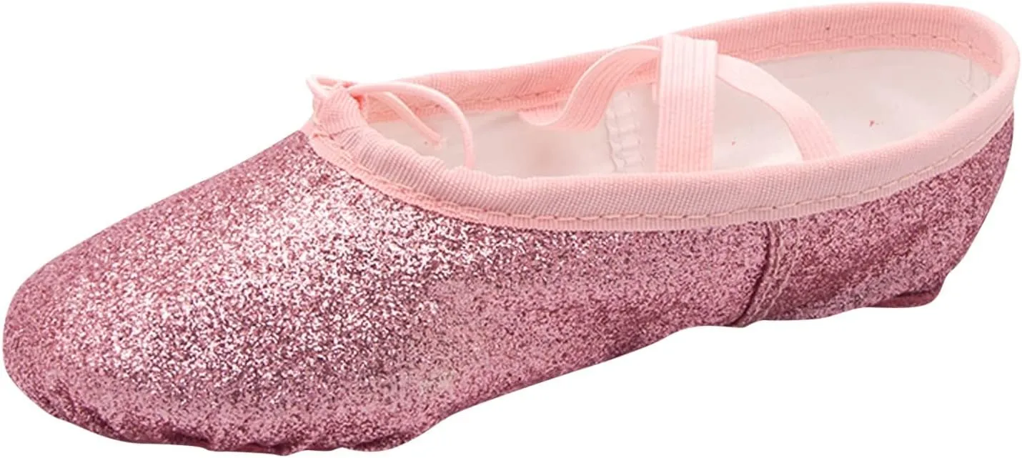 Ballet Glitter Shoes Split-Sole for Girls Toddler Dance Slippers with Elastic Laces for Toddler Ballet Flat