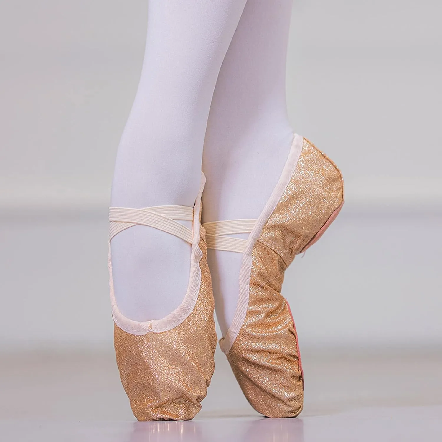 Ballet Glitter Shoes Split-Sole for Girls Toddler Dance Slippers with Elastic Laces for Toddler Ballet Flat