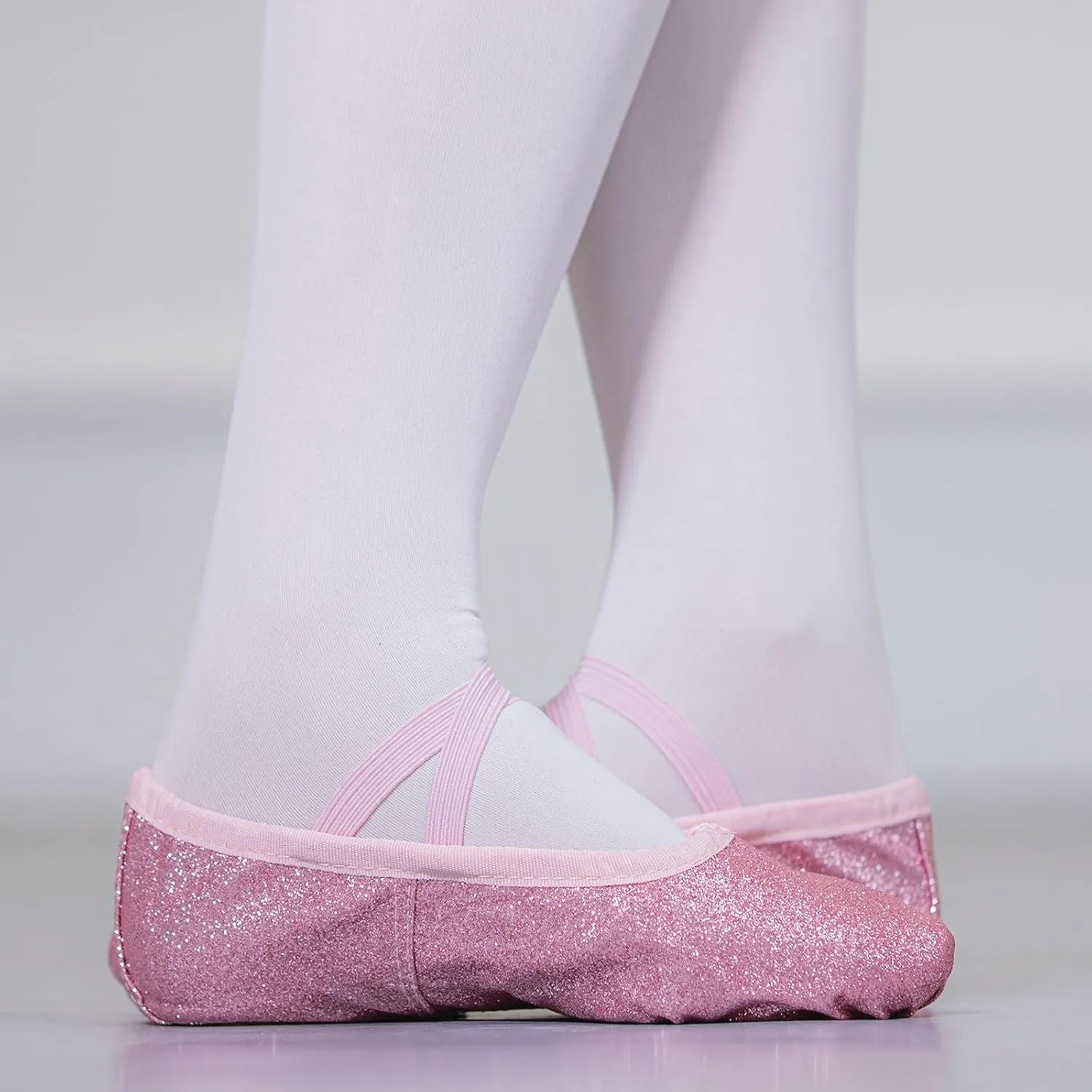 Ballet Glitter Shoes Split-Sole for Girls Toddler Dance Slippers with Elastic Laces for Toddler Ballet Flat