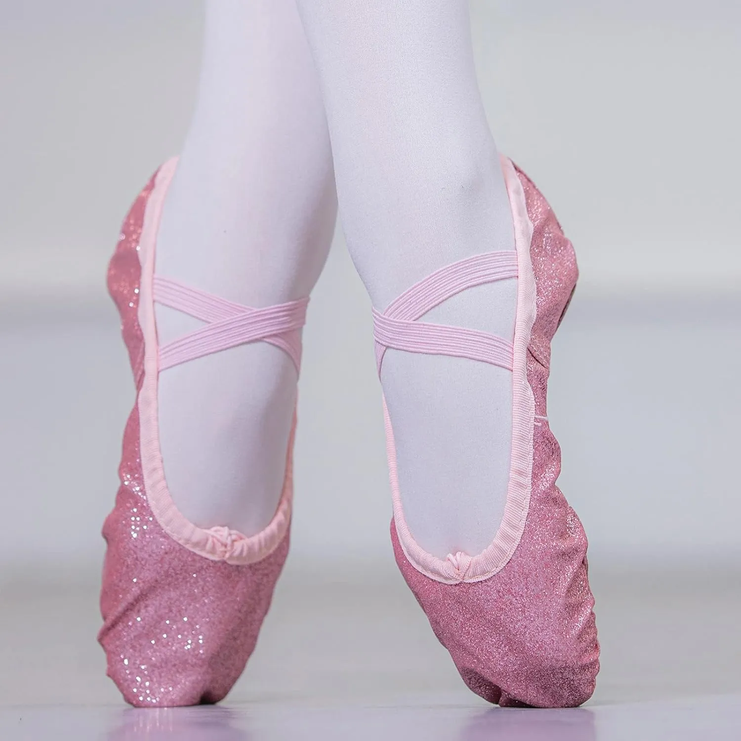 Ballet Glitter Shoes Split-Sole for Girls Toddler Dance Slippers with Elastic Laces for Toddler Ballet Flat