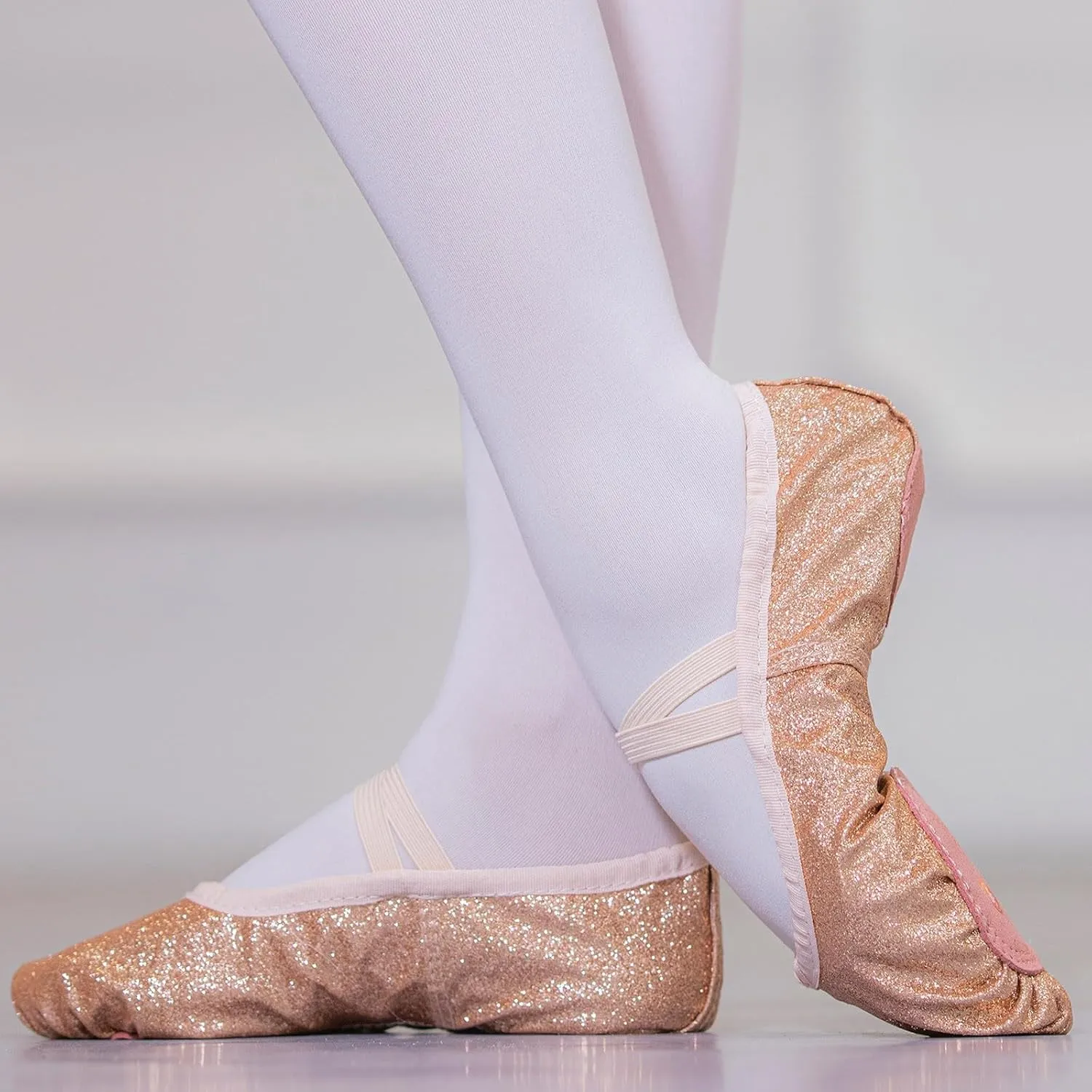 Ballet Glitter Shoes Split-Sole for Girls Toddler Dance Slippers with Elastic Laces for Toddler Ballet Flat