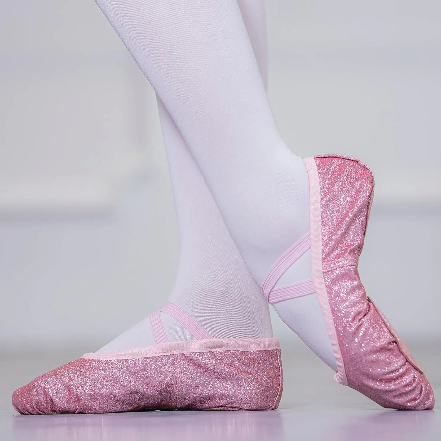 Ballet Glitter Shoes Split-Sole for Girls Toddler Dance Slippers with Elastic Laces for Toddler Ballet Flat