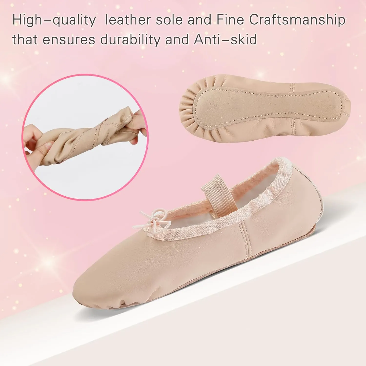 Ballet Shoes for Girls, Leather Ballet Slippers for Toddlers/Kids/Women