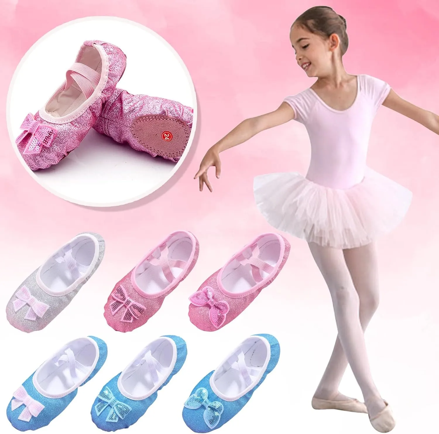 Ballet Shoes for Girls Satin Dance Practic Slippers Split Soft Flat Sole Yoga Gymnastics Shoes Pik Ballet Slippers