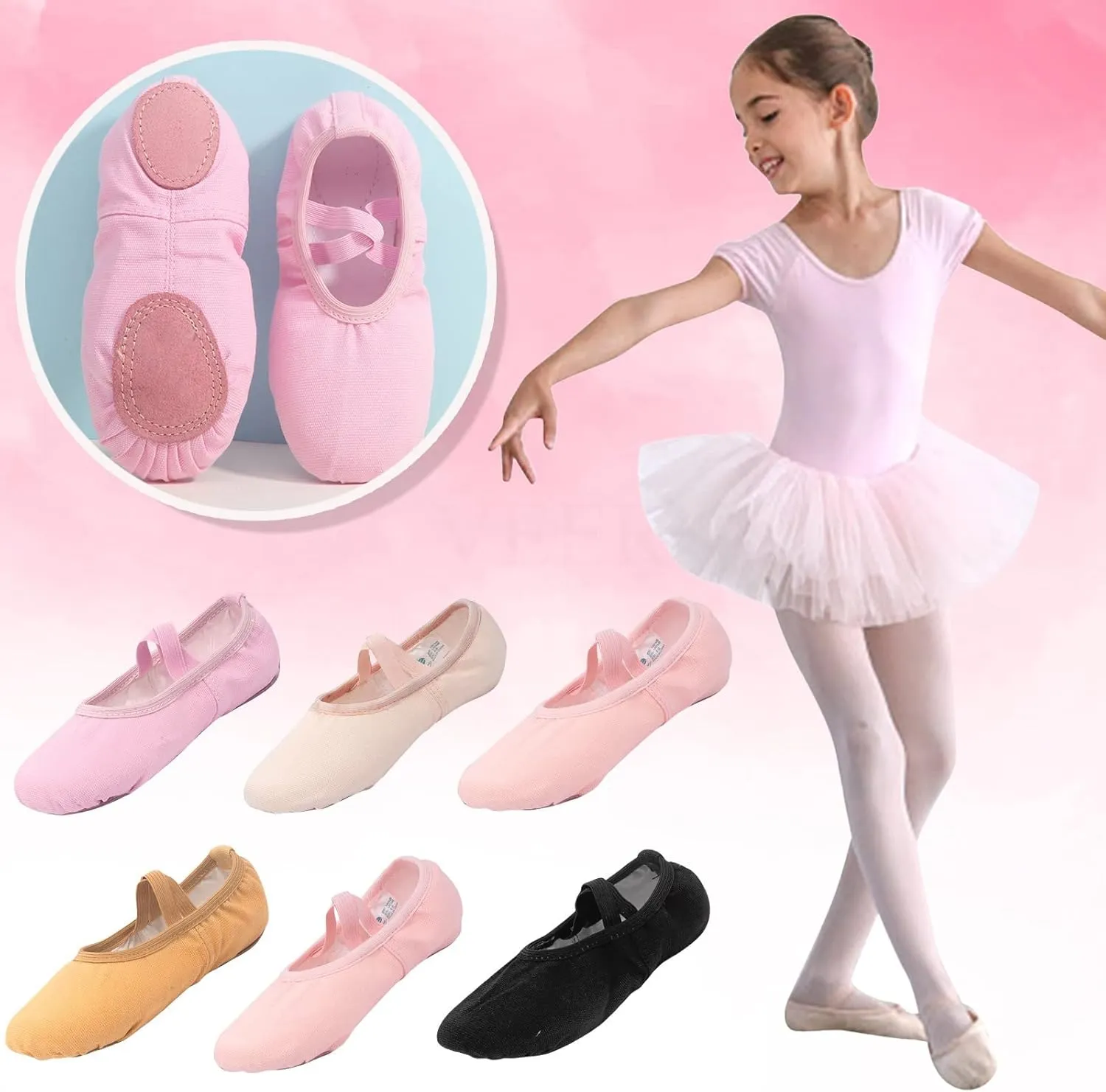 Ballet Shoes for Girls, Satin Elastic Dance Practice Slippers Split Soft Leather Flat Sole Yoga Gymnastics Shoes