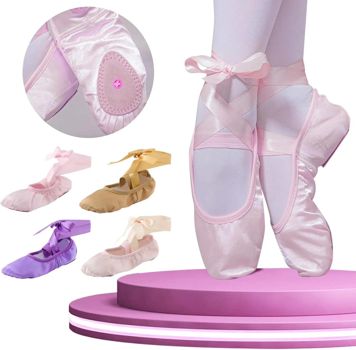 Ballet Shoes for Girls Satin Ribbons Ballet Slippers Dance Shoes Satin Dance Practice Slippers Breathable Shoes