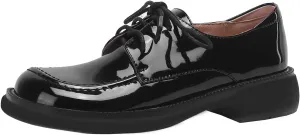 Betastella Women's Low Heel Chunky Oxfords Lace Up Round Toe Brogue Shoes