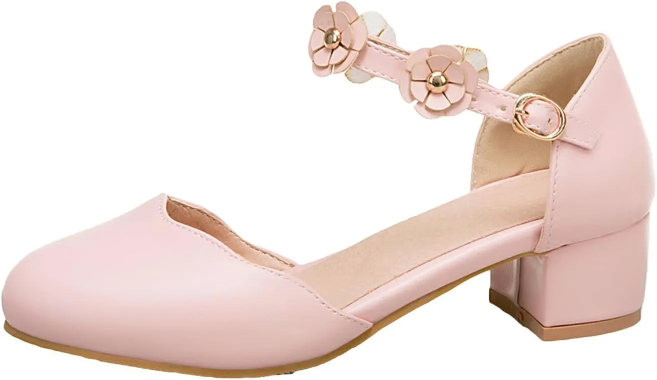 Big Kids Girls Mary ane Dress Shoes Pumps Low Heels Flower High School Prom Shoes Kids Summer Sandals