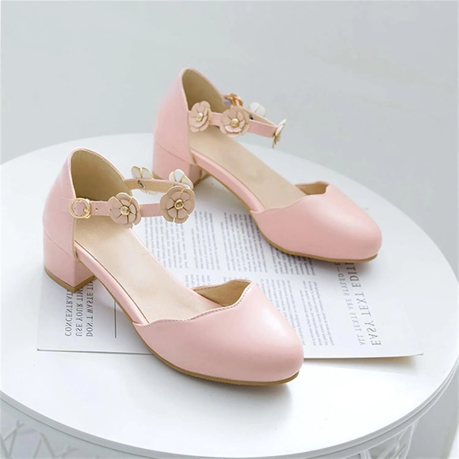 Big Kids Girls Mary ane Dress Shoes Pumps Low Heels Flower High School Prom Shoes Kids Summer Sandals