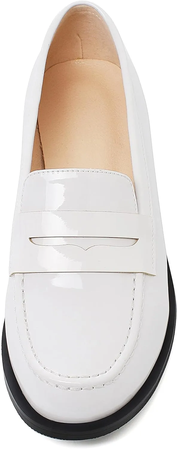 Caradise Women's Patent Leather Loafers Block Heel Slip On Casual Shoes