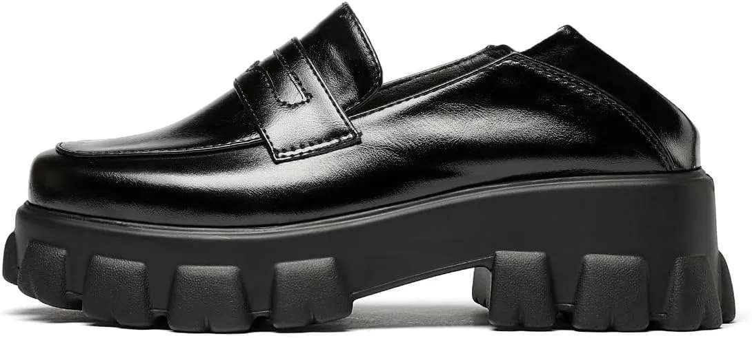 Caradise Women's Patent Leather Loafers Block Heel Slip On Casual Shoes