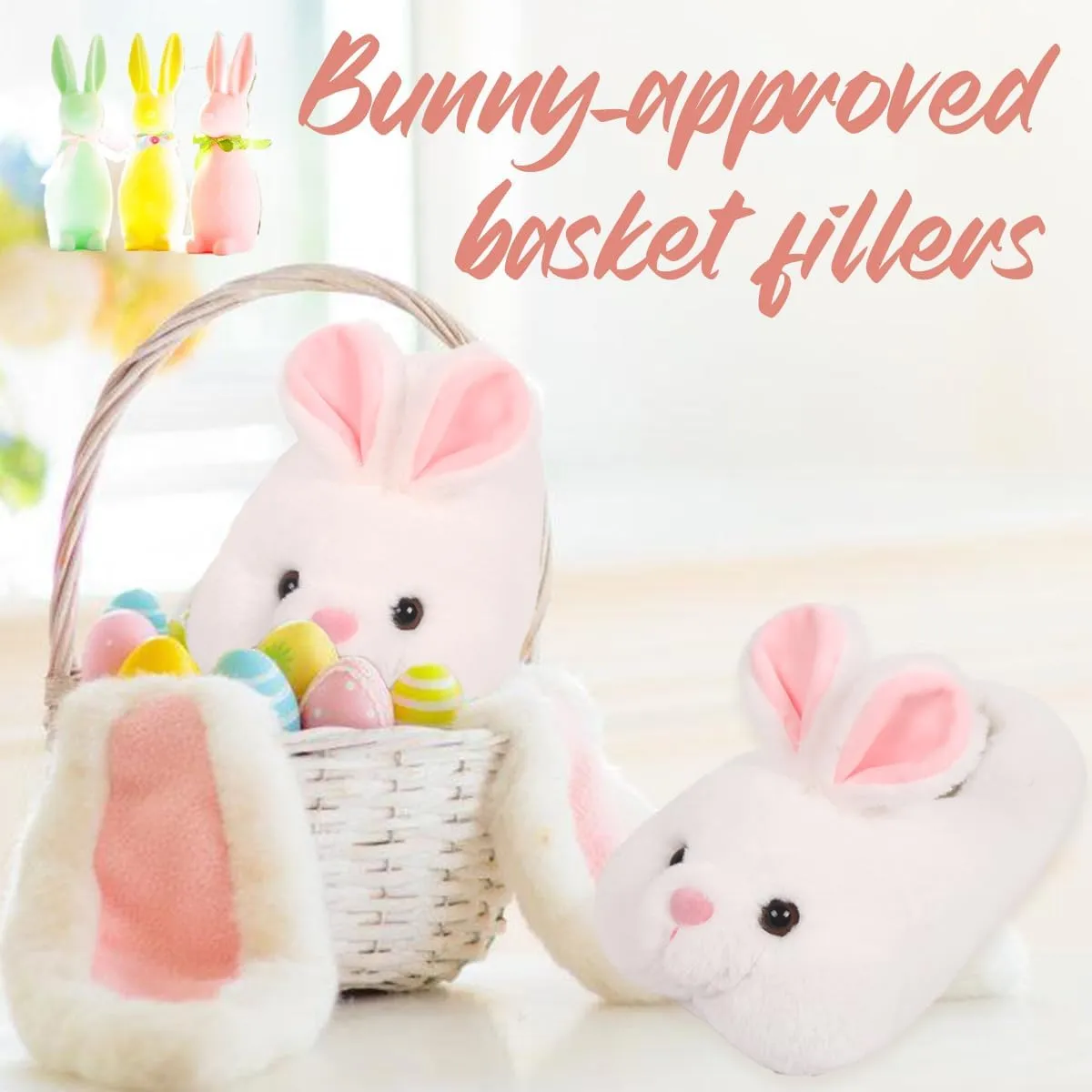 Caramella Bubble Classic Bunny Slippers for Women Funny Animal Novelty Slippers for Adults Cute Plush Rabbit Bedroom Slippers