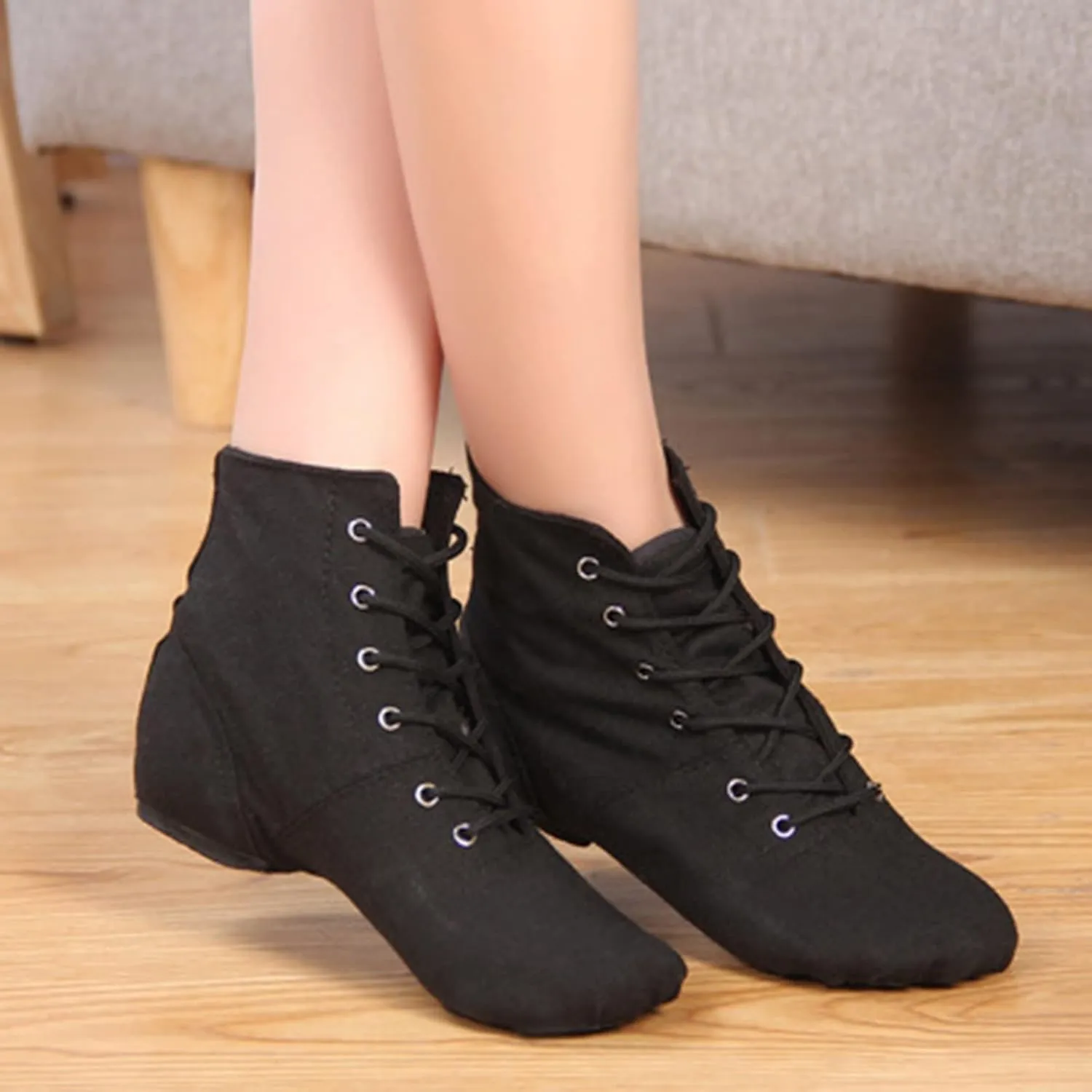 Child Jazz Boots Split Sole Dance Shoes for Boys Jazz Shoes for Girls Dance Booties Black Ballet Flat for Girls