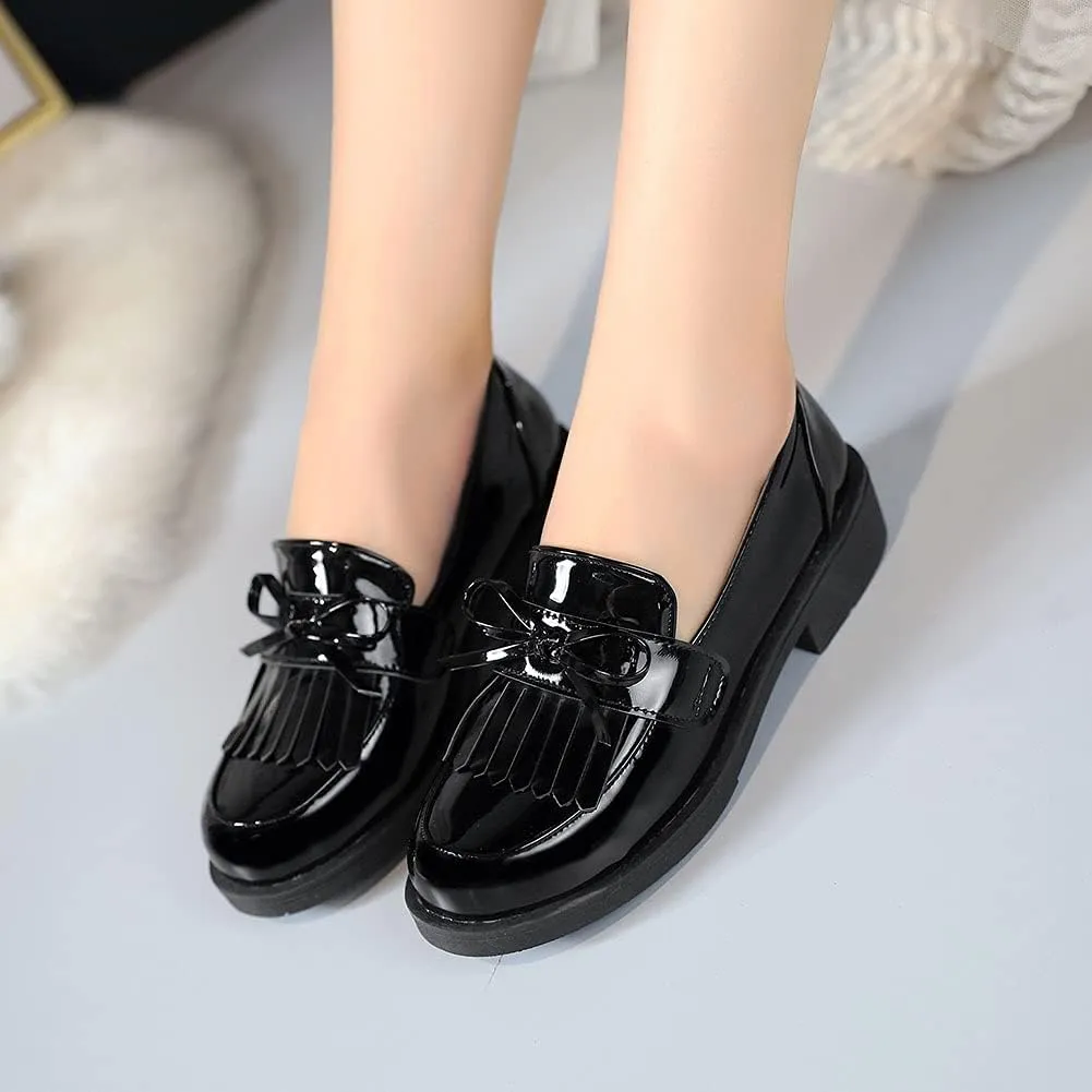 ClassicSter Women's Tassel Patent Leather Loafers Slip On Uniform Shoes
