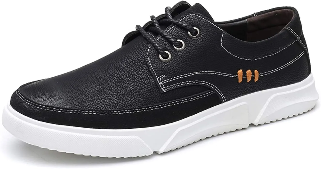 CMM Men Lace-up Flat Sneakers, Casual Shoes Fashion Leather Oxfords, Breathable Walking Shoes Work Outdoor