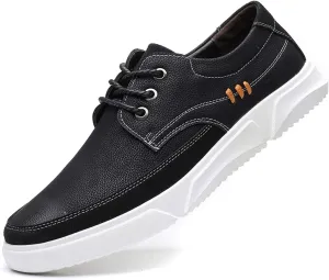 CMM Men Lace-up Flat Sneakers, Casual Shoes Fashion Leather Oxfords, Breathable Walking Shoes Work Outdoor