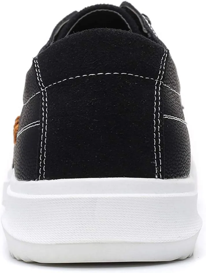 CMM Men Lace-up Flat Sneakers, Casual Shoes Fashion Leather Oxfords, Breathable Walking Shoes Work Outdoor