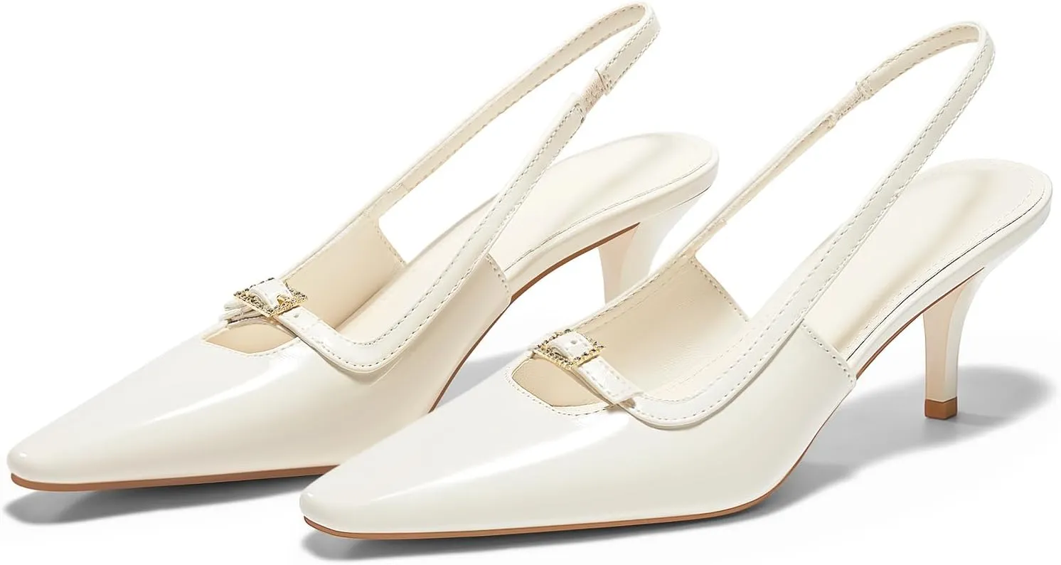Coutgo Womens Kitten Heels Slingback Dress Shoes Buckle Office Work Pumps Shoes