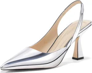 Coutgo Womens Slingback Stiletto High Heels Closed Pointed Toe Pumps DOrsay Sexy Office Dress Shoes
