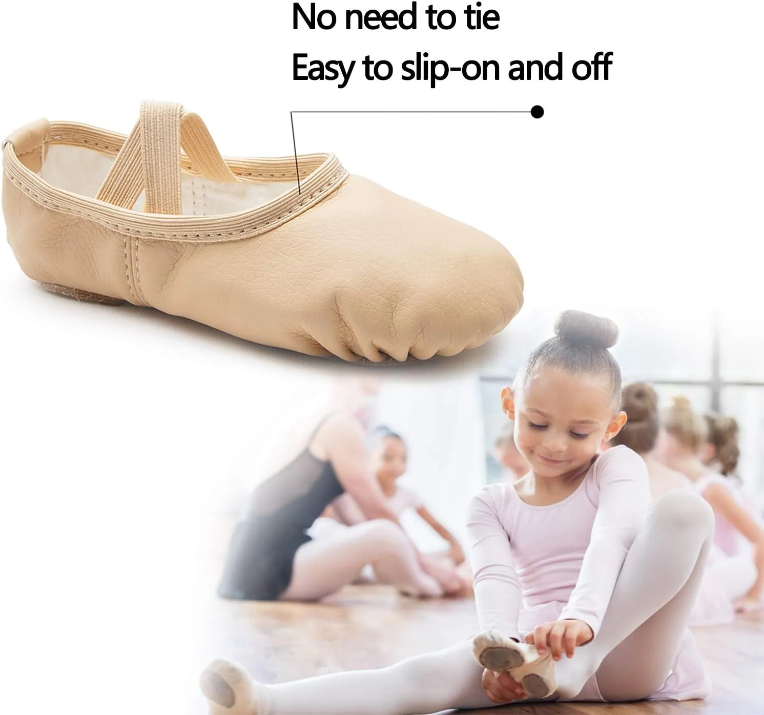 DIPUG Ballet Shoes for Girls Toddler Dance Slipper PU Leather Kids Ballerina Shoe