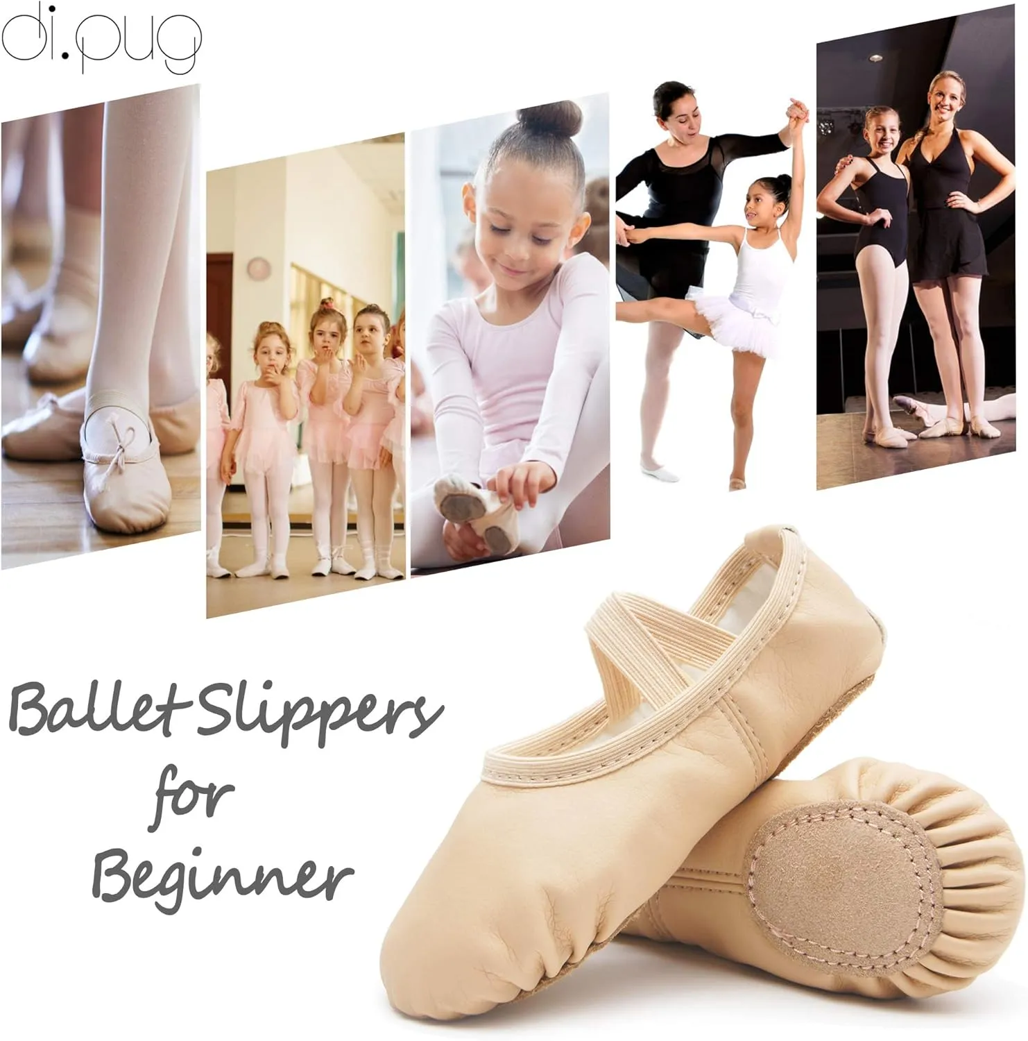 DIPUG Ballet Shoes for Girls Toddler Dance Slipper PU Leather Kids Ballerina Shoe