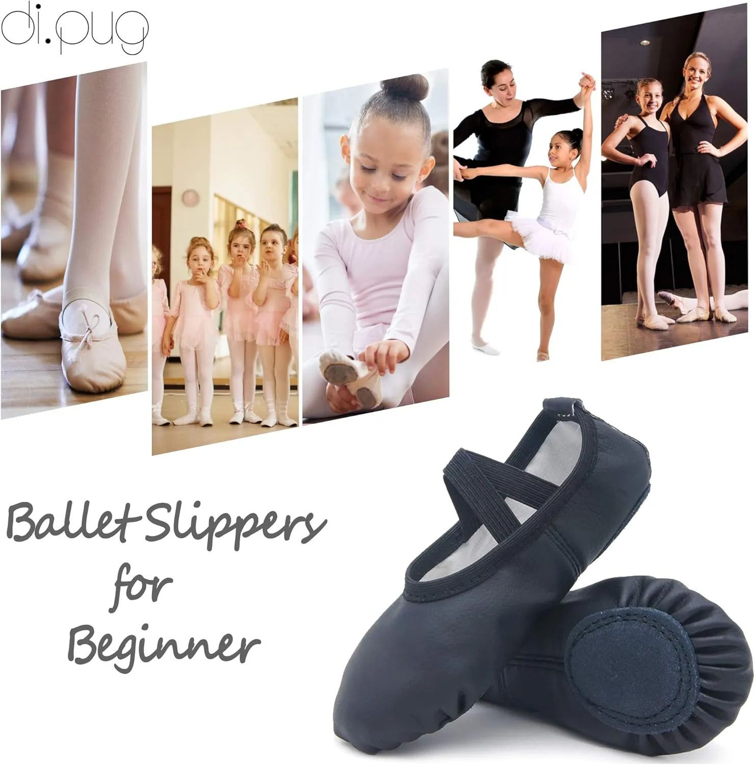 DIPUG Ballet Shoes for Girls Toddler Dance Slipper PU Leather Kids Ballerina Shoe