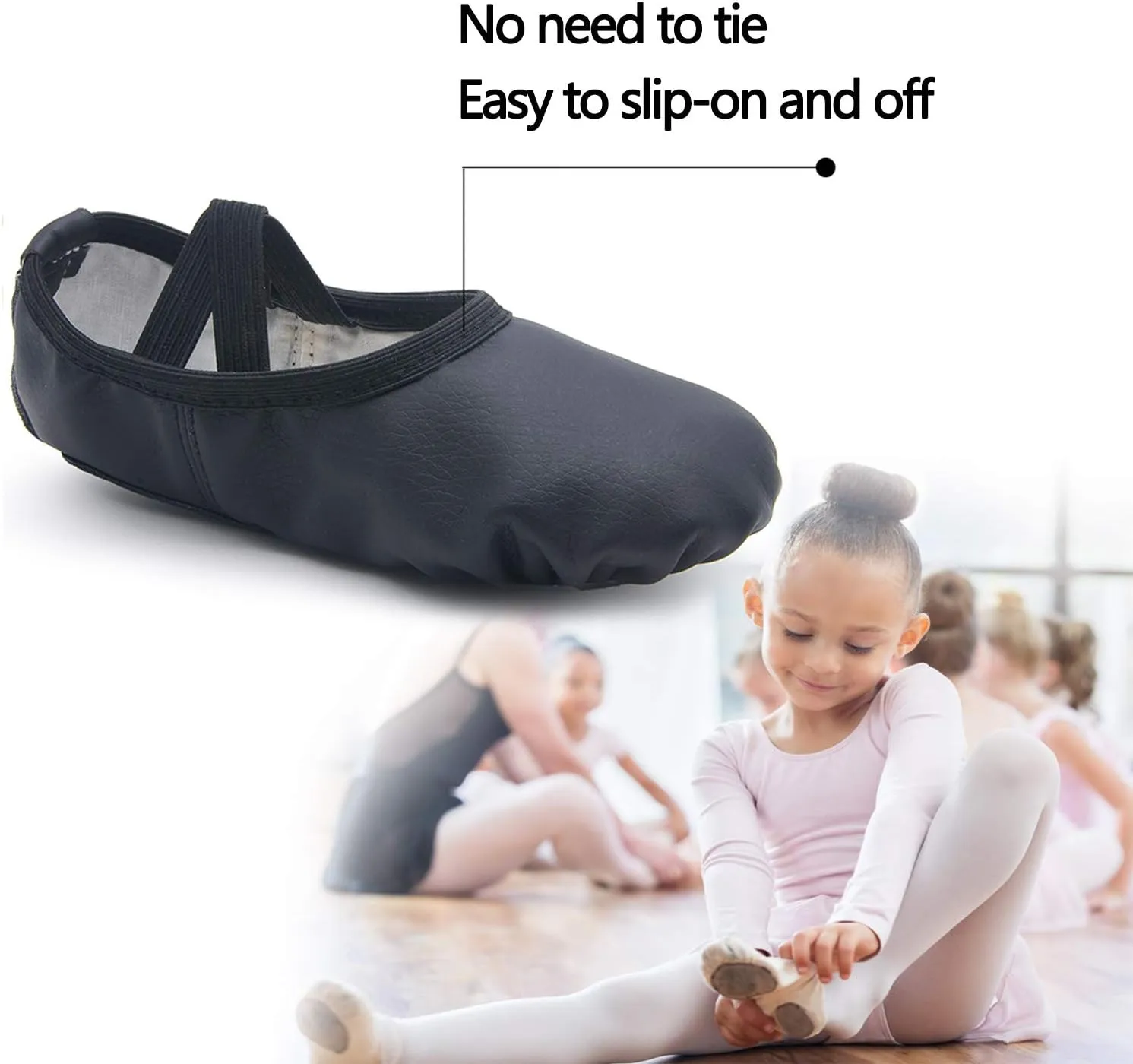 DIPUG Ballet Shoes for Girls Toddler Dance Slipper PU Leather Kids Ballerina Shoe