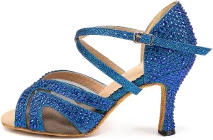 DKZSYIM Women Rhinestone Latin Ballroom Dance Shoes Bachata Salsa Practice Performance Dance Shoes,Model QJW1025