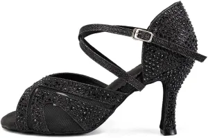 DKZSYIM Women Rhinestone Latin Ballroom Dance Shoes Bachata Salsa Practice Performance Dance Shoes,Model QJW1025