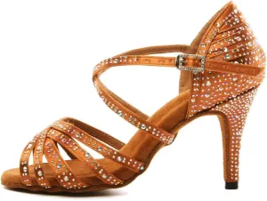 DKZSYIM Women Rhinestone Latin Ballroom Dance Shoes Bachata Salsa Practice Performance Dance Shoes,Model YCL377