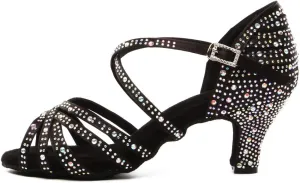 DKZSYIM Women Rhinestone Latin Ballroom Dance Shoes Bachata Salsa Practice Performance Dance Shoes,Model YCL377