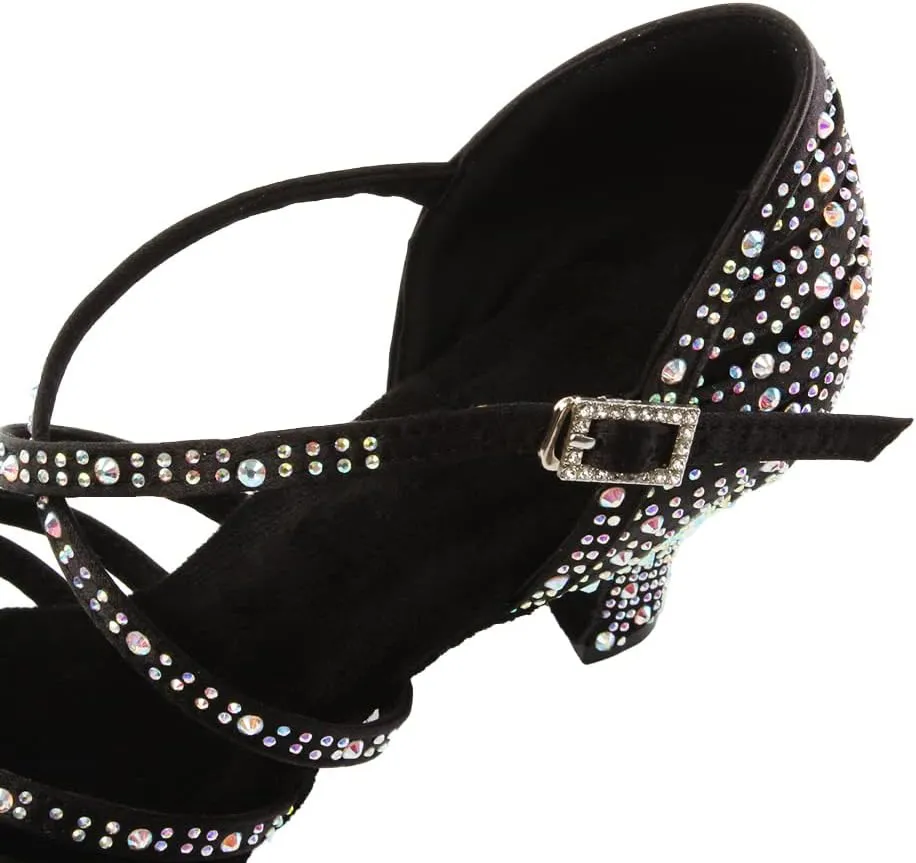 DKZSYIM Women Rhinestone Latin Ballroom Dance Shoes Bachata Salsa Practice Performance Dance Shoes,Model YCL377