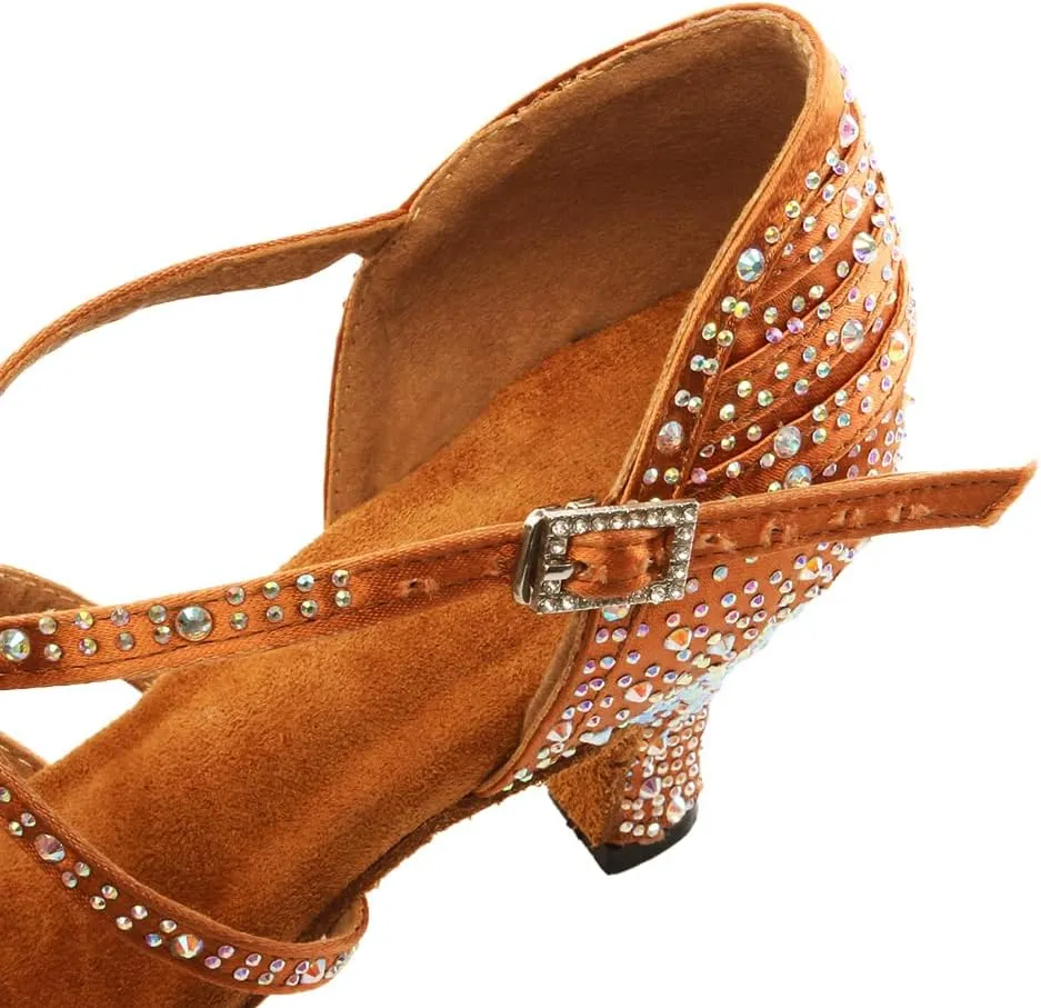 DKZSYIM Women Rhinestone Latin Ballroom Dance Shoes Bachata Salsa Practice Performance Dance Shoes,Model YCL377