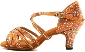 DKZSYIM Women Rhinestone Latin Ballroom Dance Shoes Bachata Salsa Practice Performance Dance Shoes,Model YCL377